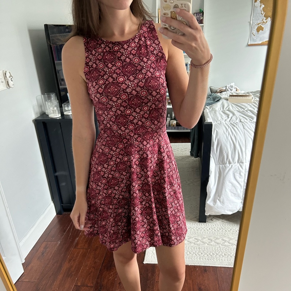 Hollister Maroon A-Line Open Back Sleeveless Dress